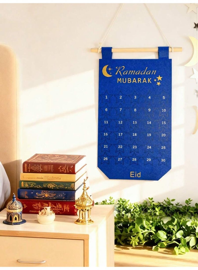 Ramadan Mubarak Countdown Calendar Wall Hanging – Star Tracker Fabric Banner for Kids & Family – Interactive Ramadan Home Decor - Image 5